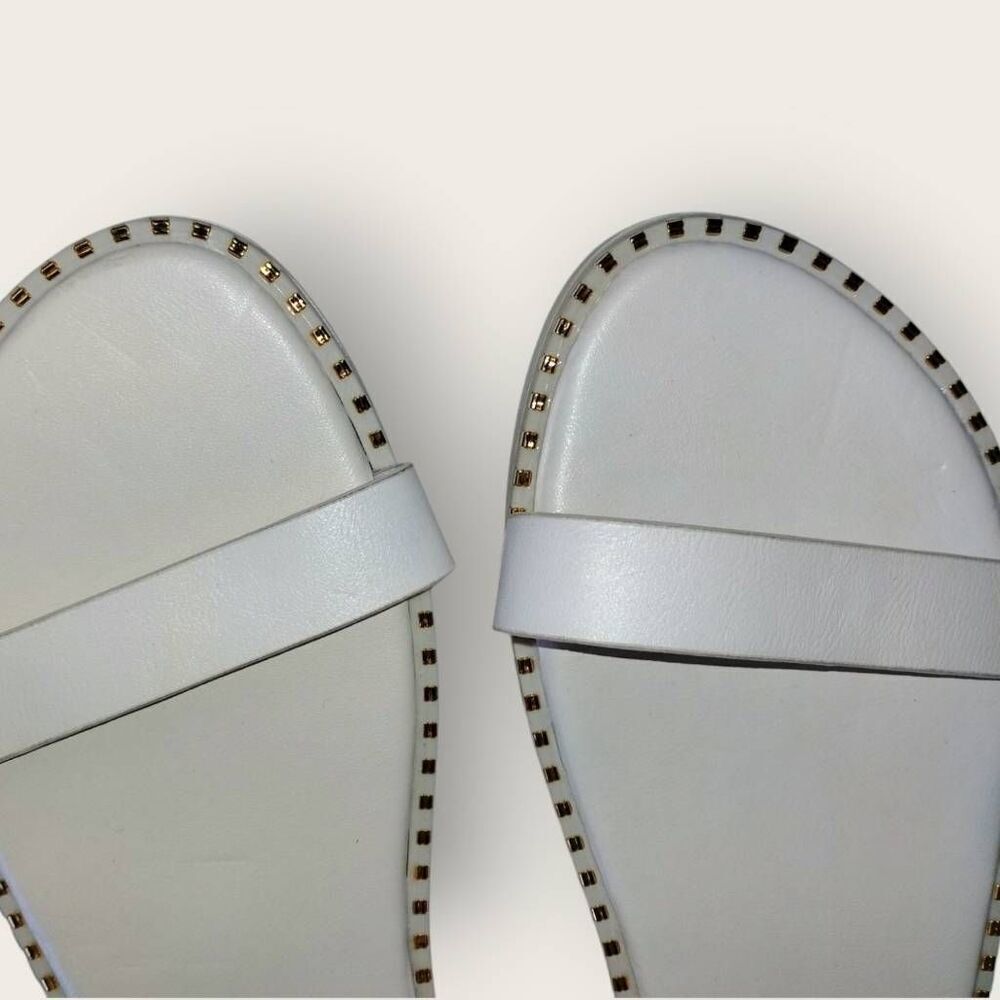 Bamboo Womens Sandals Sz 9 White Gold Accents One Strap Adjustable Casual Beachy - Picture 6 of 8